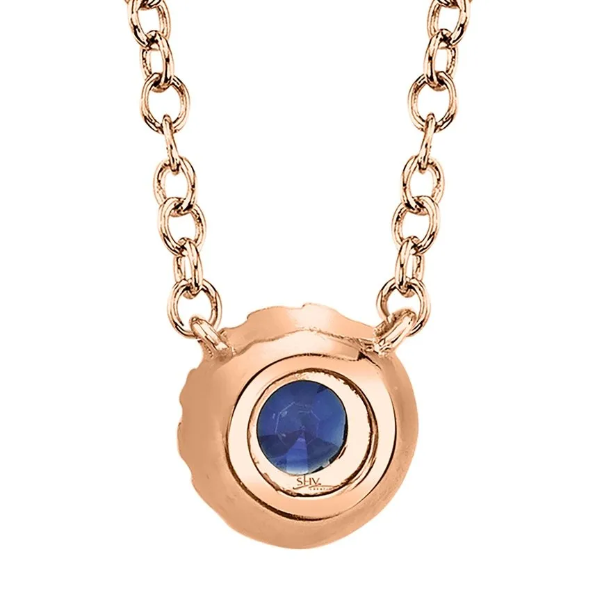 14KT GOLD 0.14 CT SAPPHIRE & .04 CTW DIAMOND HALO NECKLACE