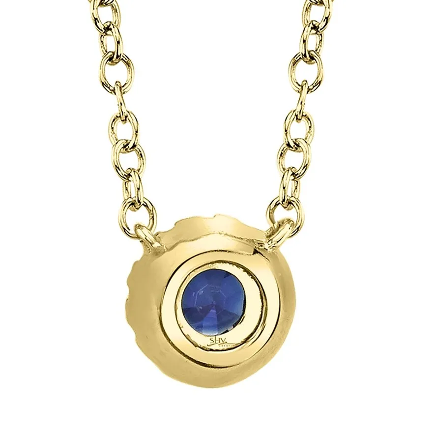 14KT GOLD 0.14 CT SAPPHIRE & .04 CTW DIAMOND HALO NECKLACE
