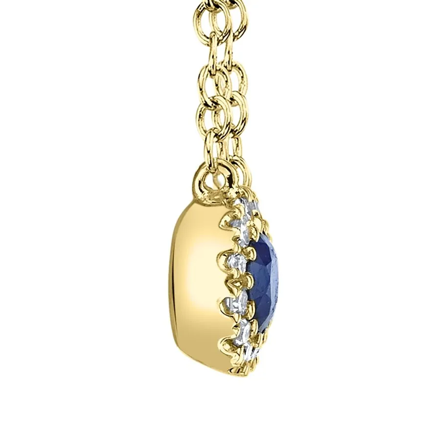 14KT GOLD 0.14 CT SAPPHIRE & .04 CTW DIAMOND HALO NECKLACE