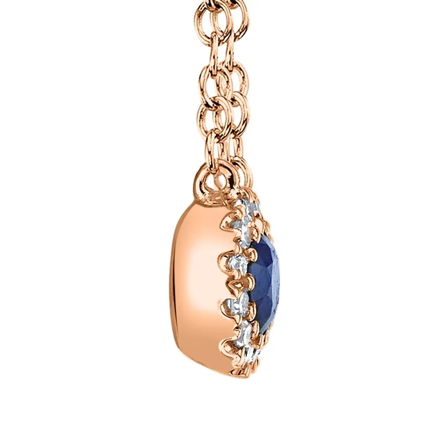 14KT GOLD 0.14 CT SAPPHIRE & .04 CTW DIAMOND HALO NECKLACE