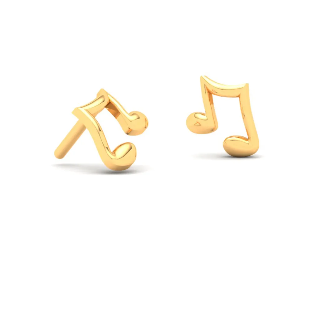 14KT Musical Note Shaped Gold Stud Earrings From Online Exclusive