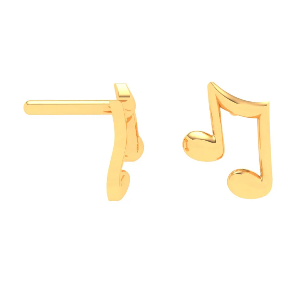 14KT Musical Note Shaped Gold Stud Earrings From Online Exclusive