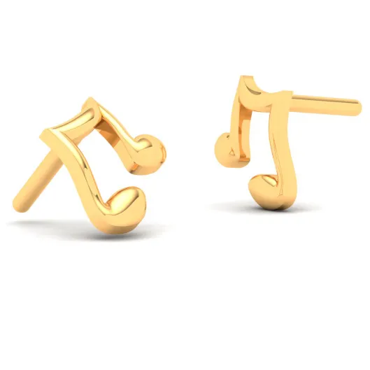 14KT Musical Note Shaped Gold Stud Earrings From Online Exclusive