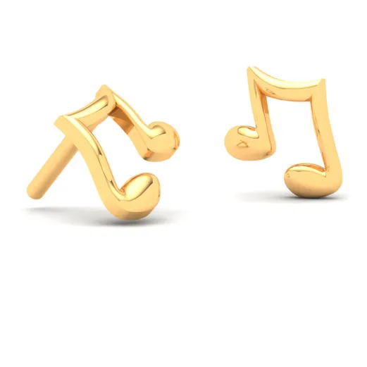14KT Musical Note Shaped Gold Stud Earrings From Online Exclusive