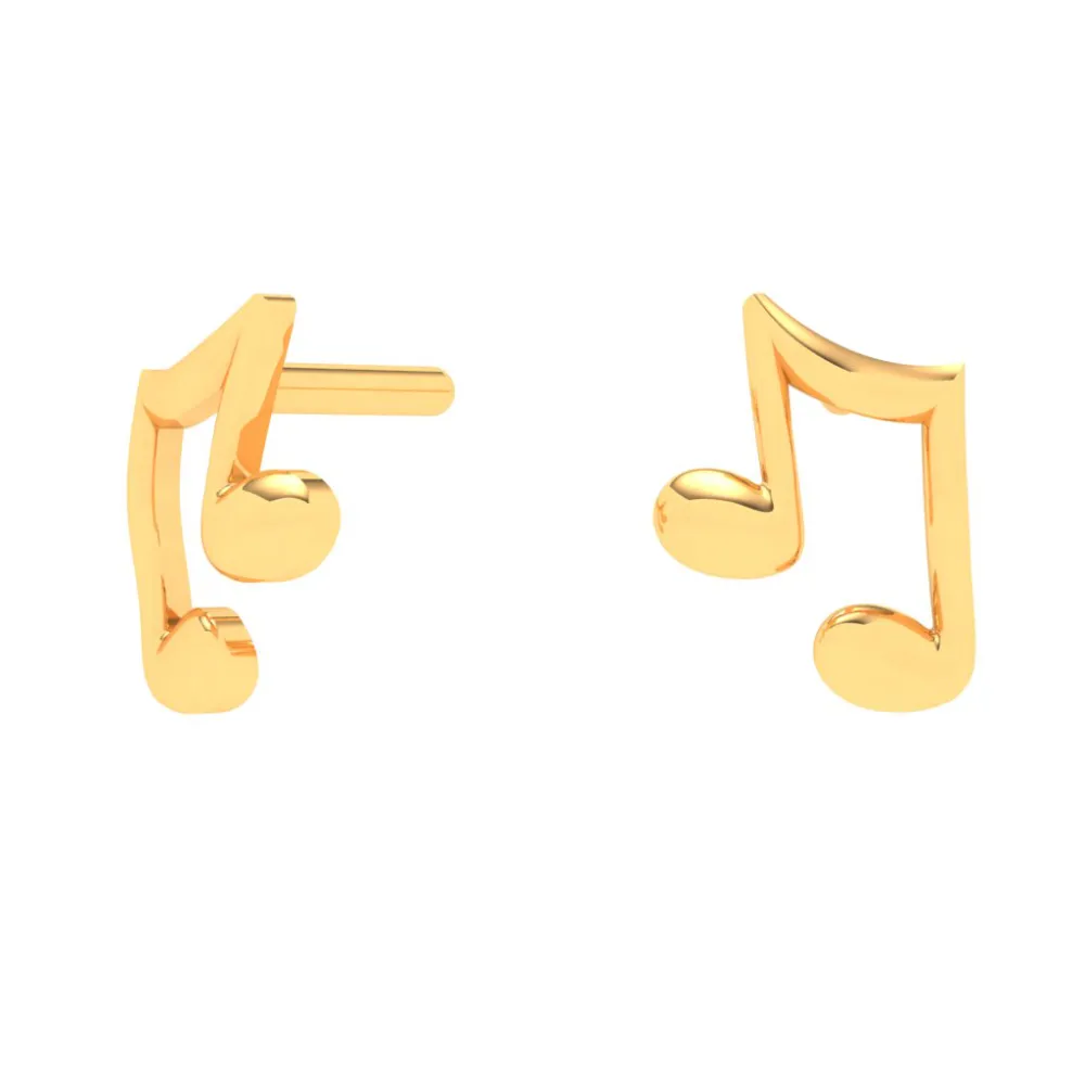 14KT Musical Note Shaped Gold Stud Earrings From Online Exclusive