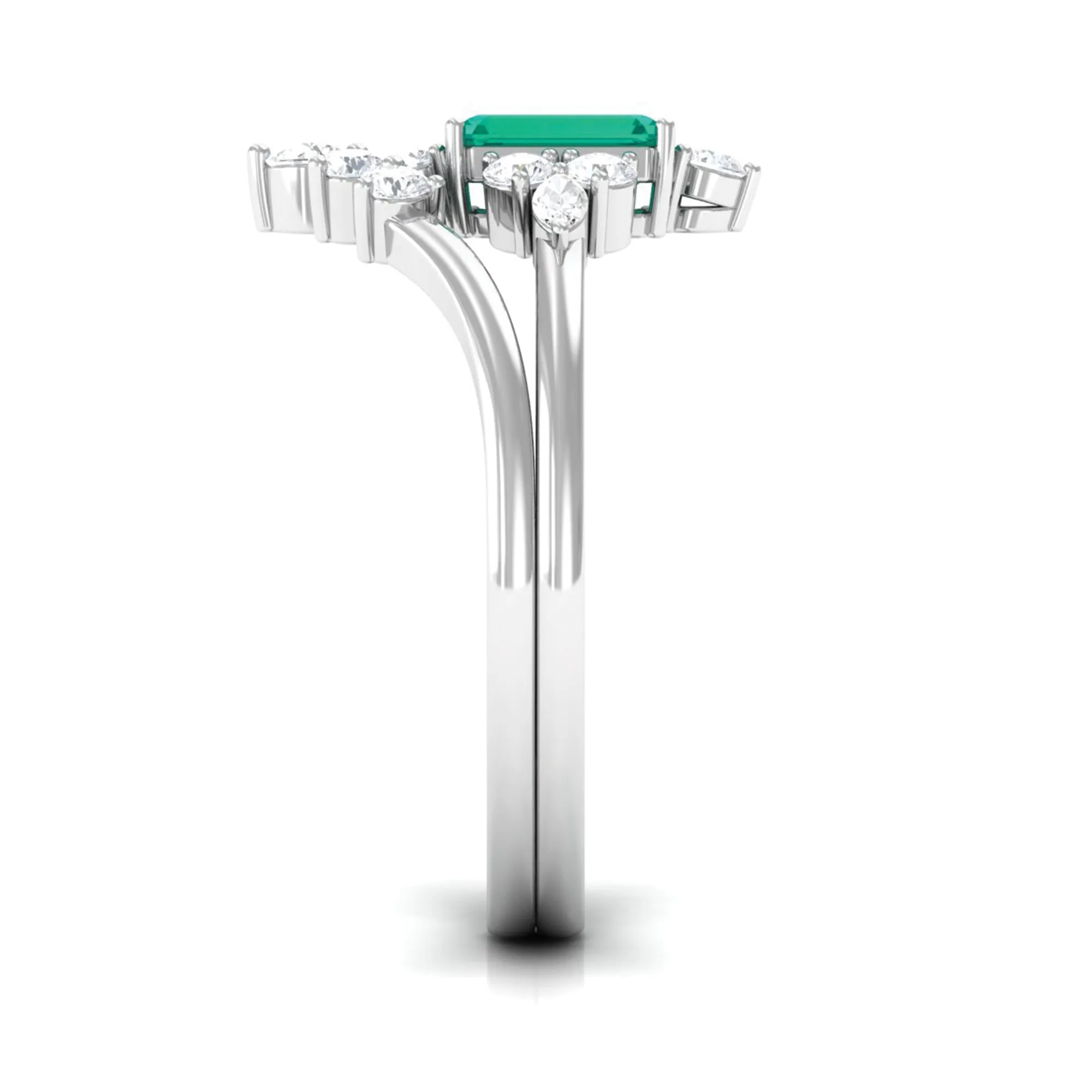 1.5 CT Certified Emerald and Diamond Designer Wedding Ring Set