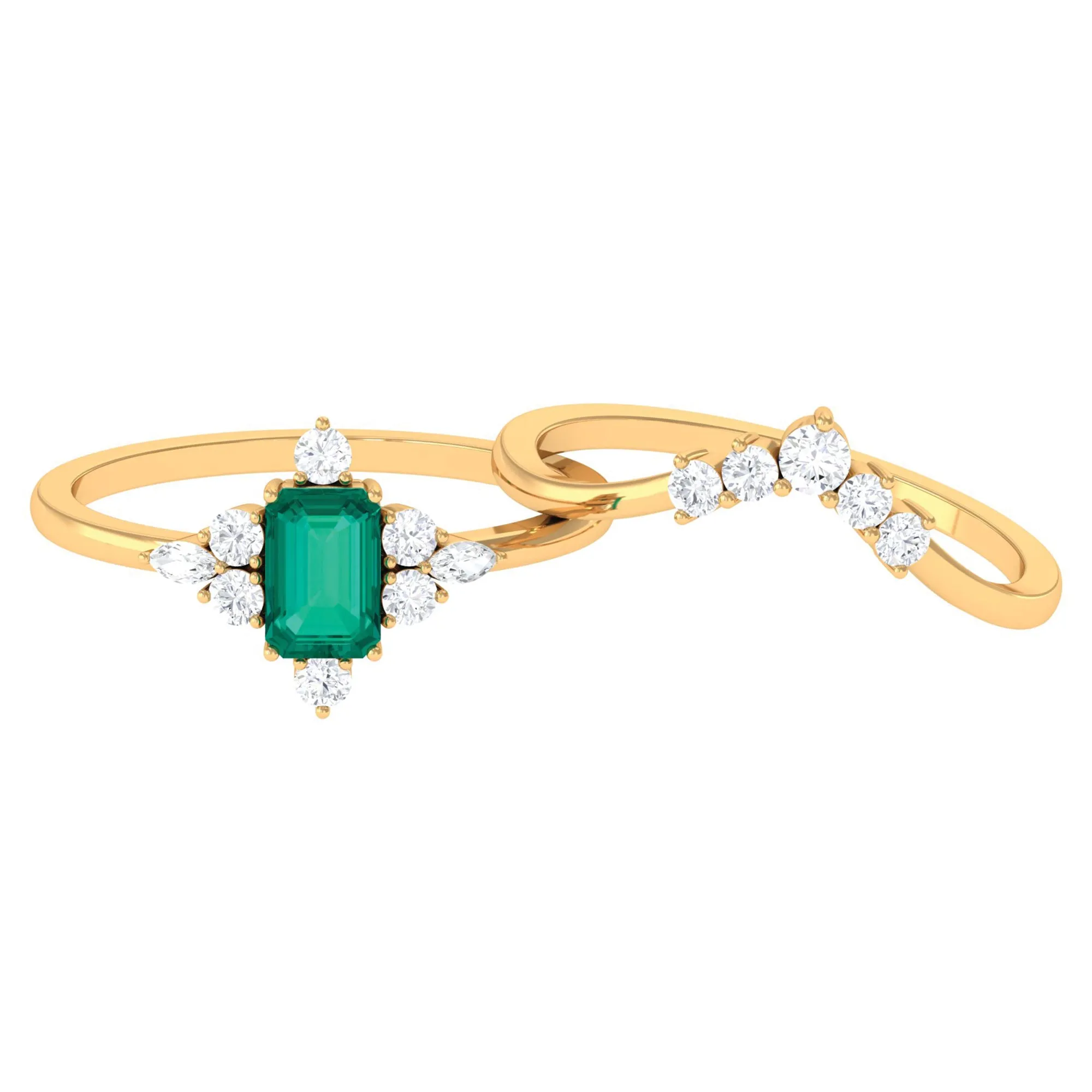 1.5 CT Certified Emerald and Diamond Designer Wedding Ring Set