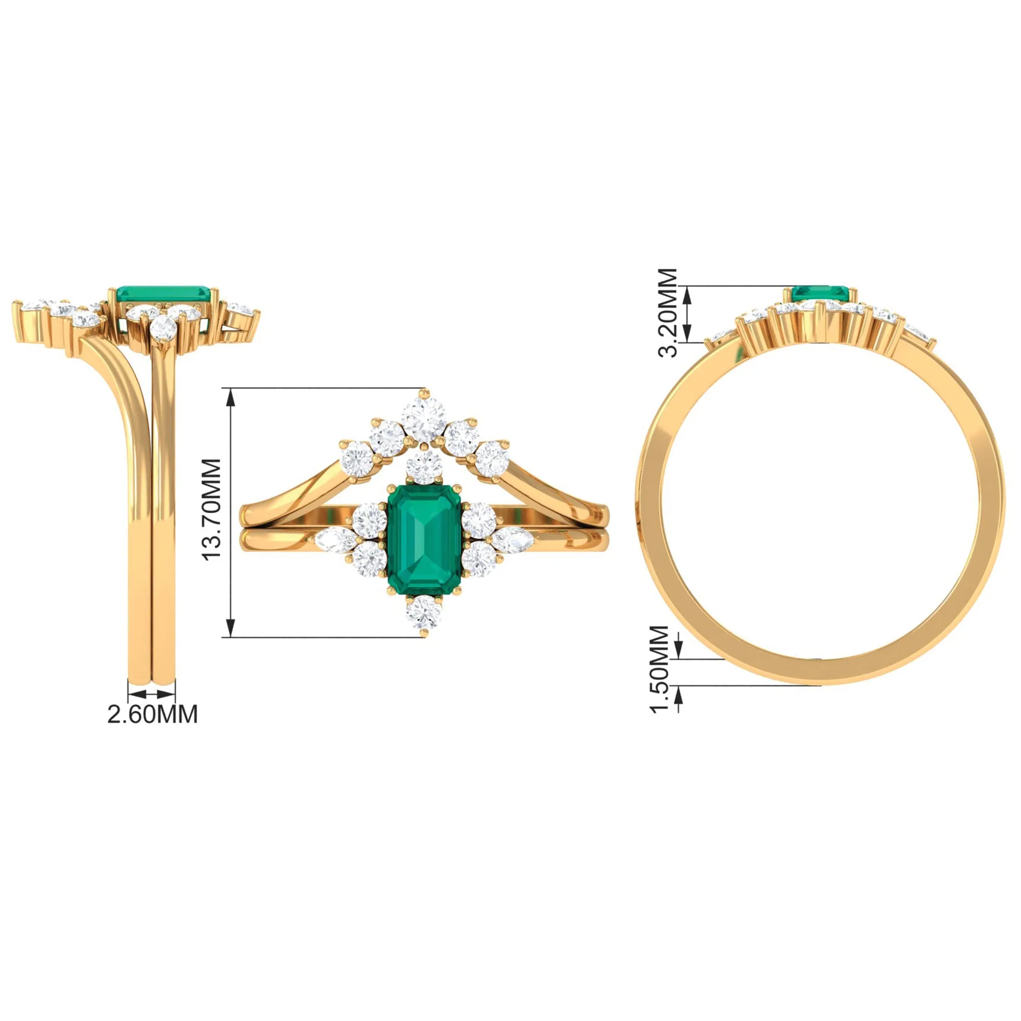 1.5 CT Certified Emerald and Diamond Designer Wedding Ring Set