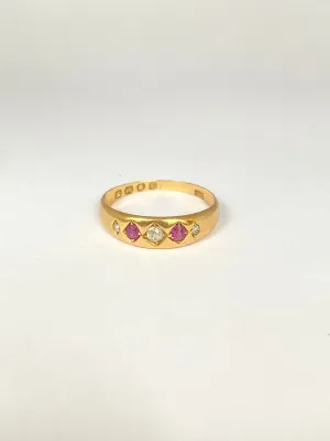 18ct Gold, Victorian, Ruby And Diamond Gypsy Ring, Hallmarked for 18ct Gold, London 1890