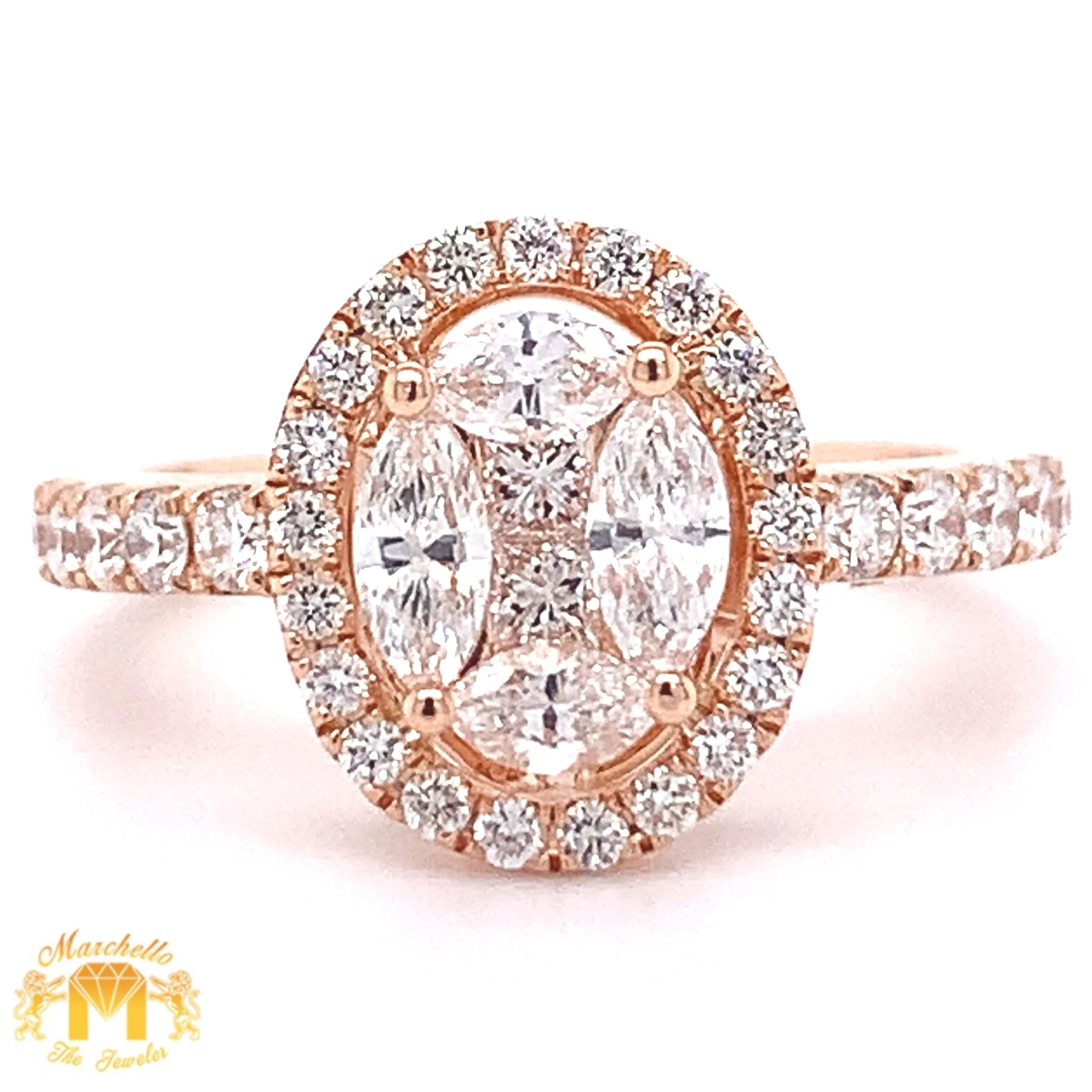 18k Gold and Diamond Oval-shaped Engagement Ring with a Halo