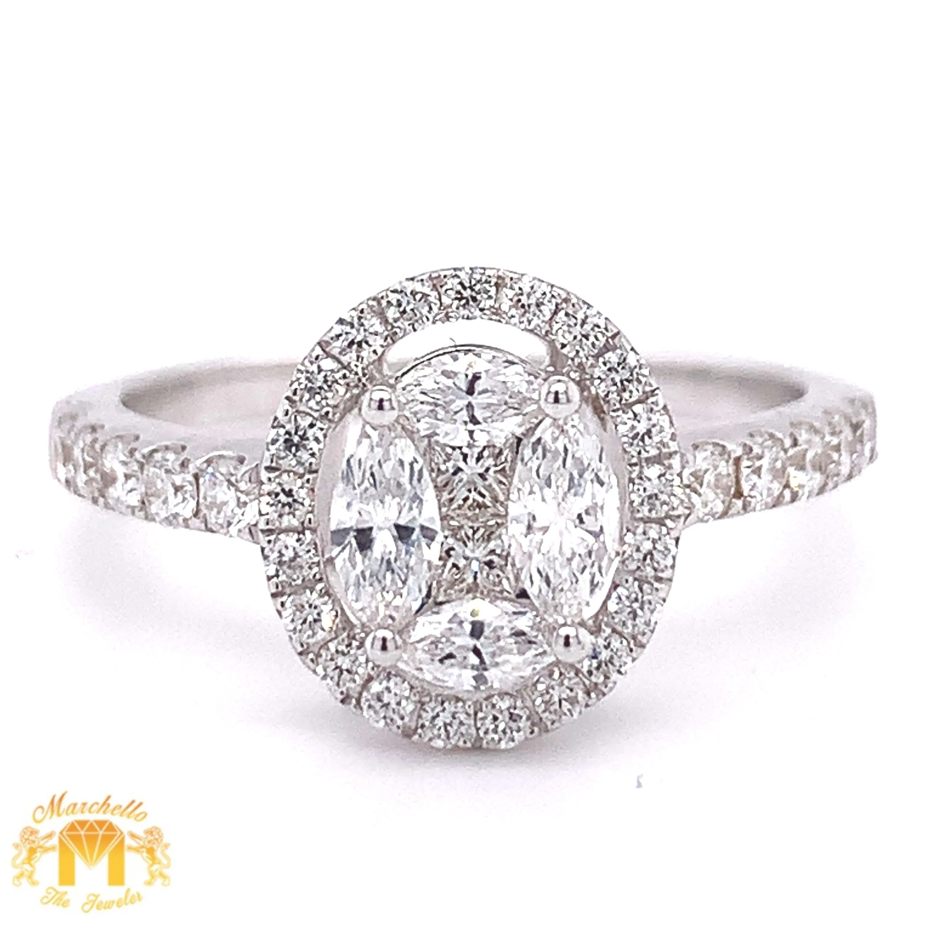 18k Gold and Diamond Oval-shaped Engagement Ring with a Halo