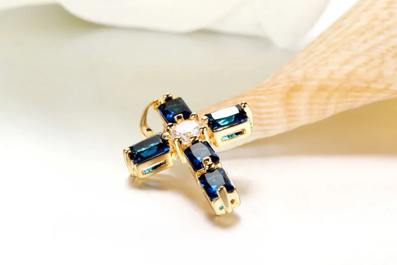 18K Gold Color Cross Drop Statement Necklace