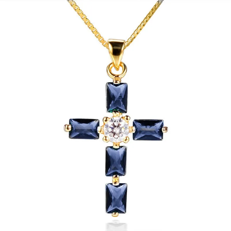 18K Gold Color Cross Drop Statement Necklace