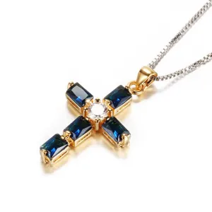 18K Gold Color Cross Drop Statement Necklace