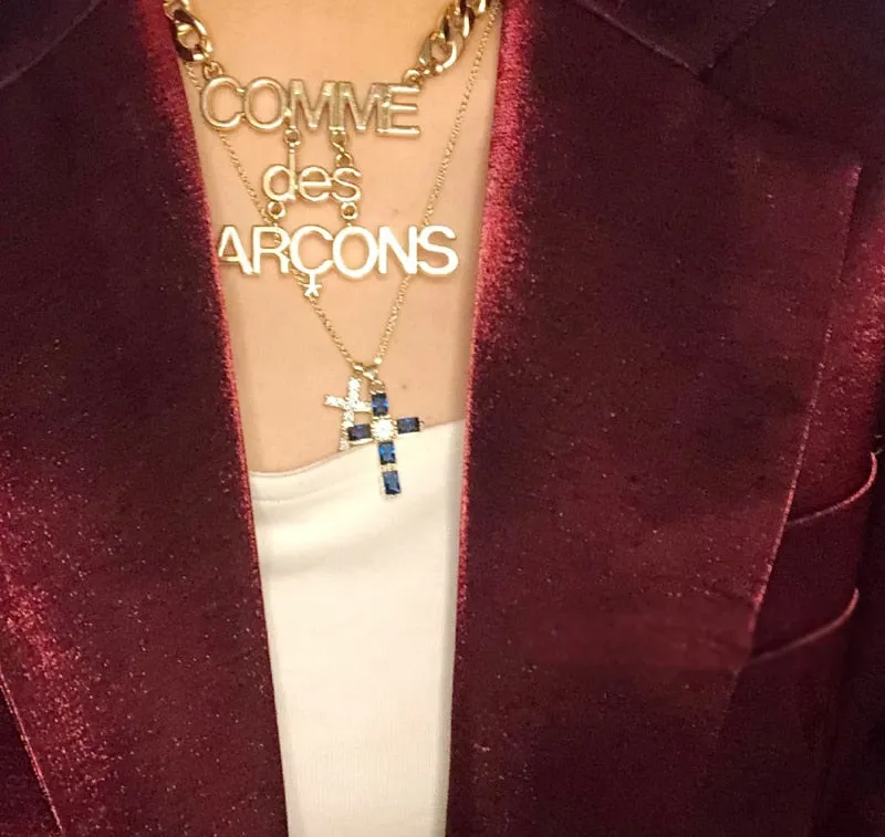 18K Gold Color Cross Drop Statement Necklace