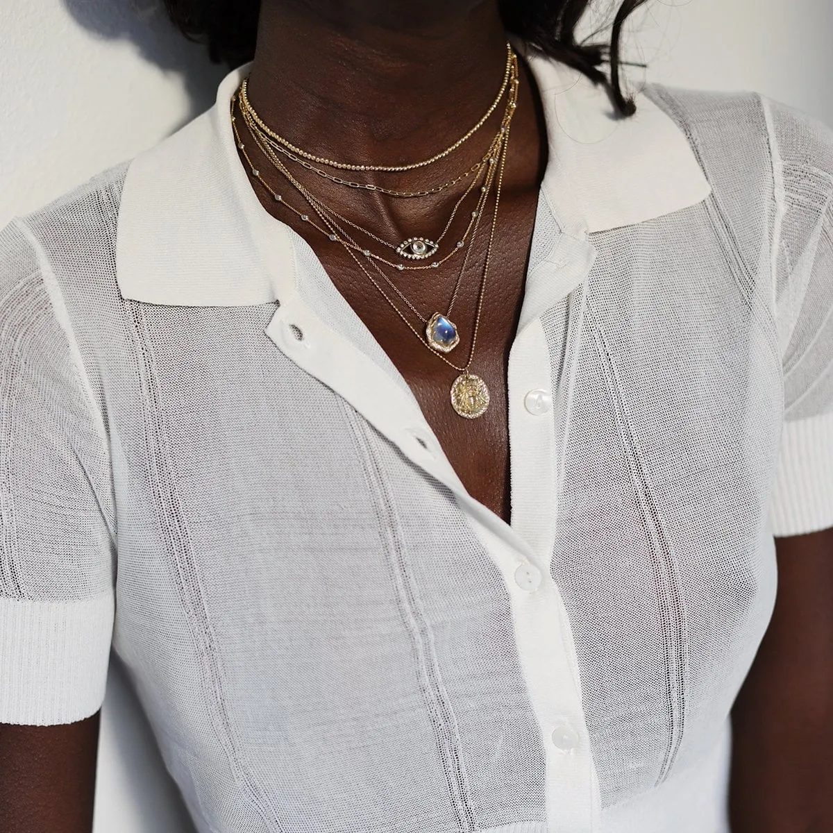 18k Queen Water Drop Blue Sheen Moonstone Necklace with Full Pavé Halo | Ready to Ship