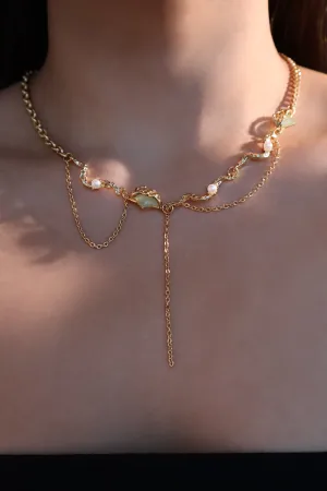 18K Real Gold Plated Jade Pearls Chain Necklace (Pre-order)