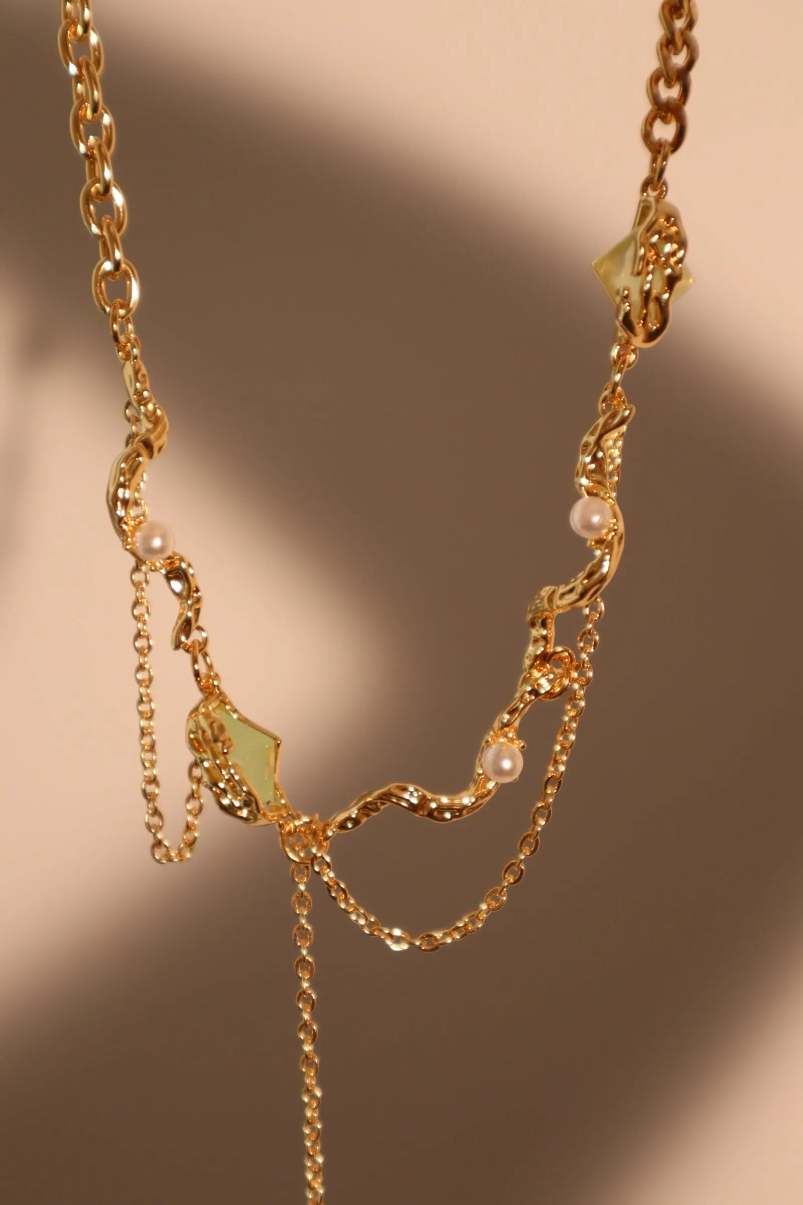 18K Real Gold Plated Jade Pearls Chain Necklace (Pre-order)