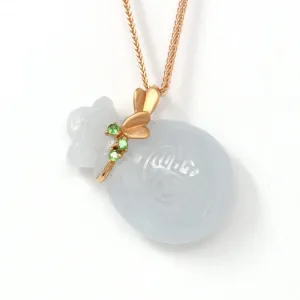 18k Rose Gold Genuine Burmese Jadeite Money Bag Pendant Necklace