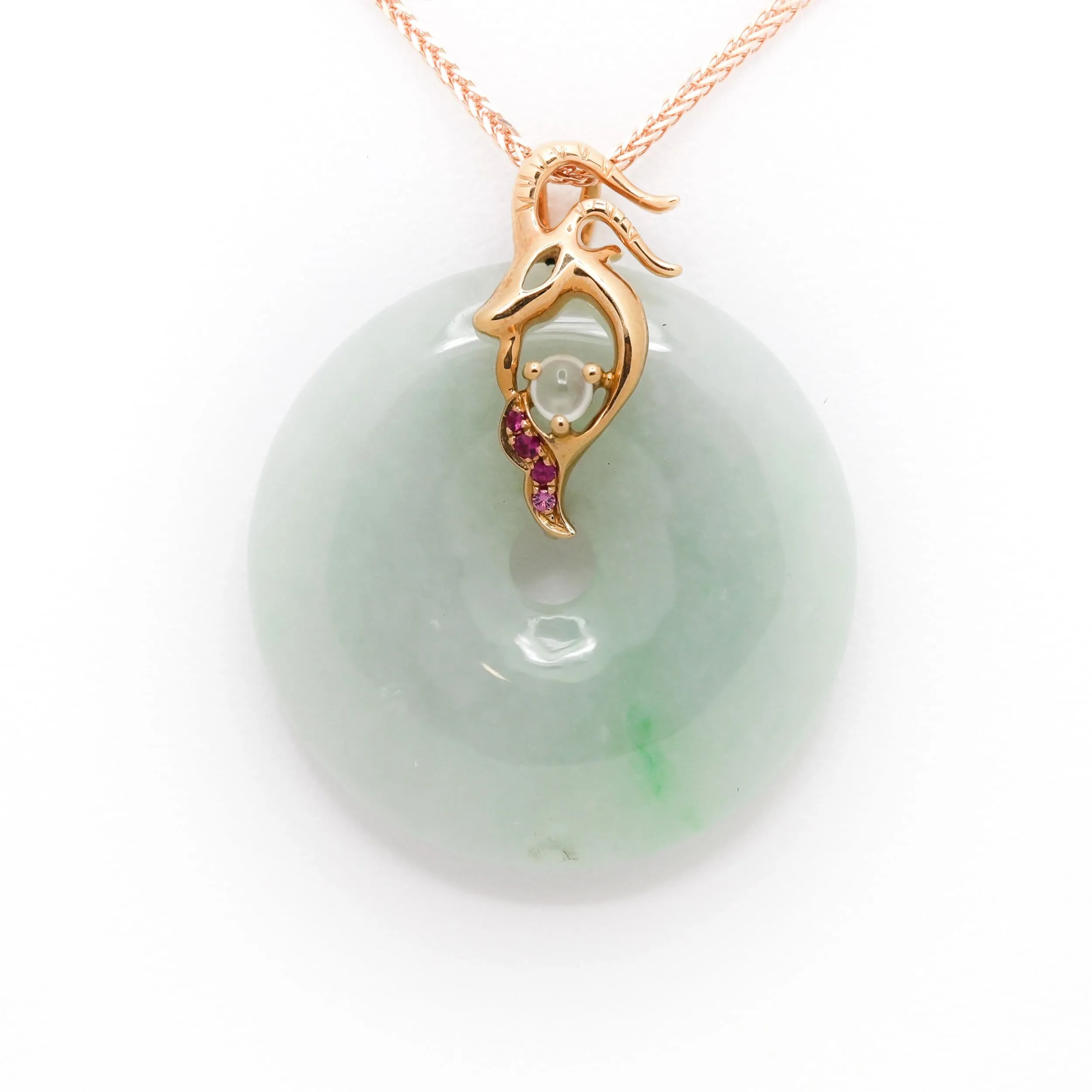 18k Rose Gold Genuine Jadeite Horoscope Constellation (Capricorn) Necklace Pendant with Ruby