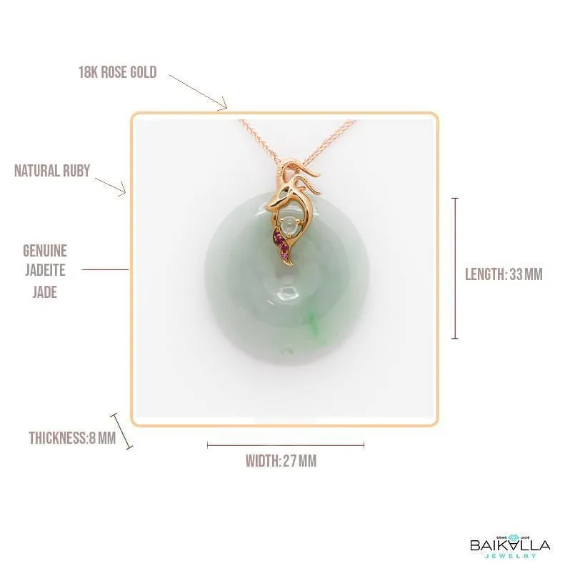 18k Rose Gold Genuine Jadeite Horoscope Constellation (Capricorn) Necklace Pendant with Ruby