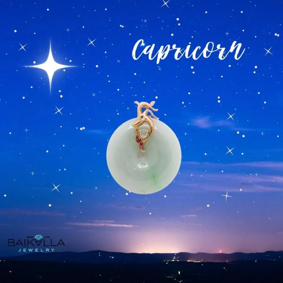 18k Rose Gold Genuine Jadeite Horoscope Constellation (Capricorn) Necklace Pendant with Ruby