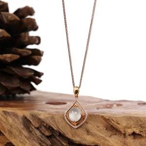 18K Rose Gold Ice Jadeite Jade Necklace with Diamonds