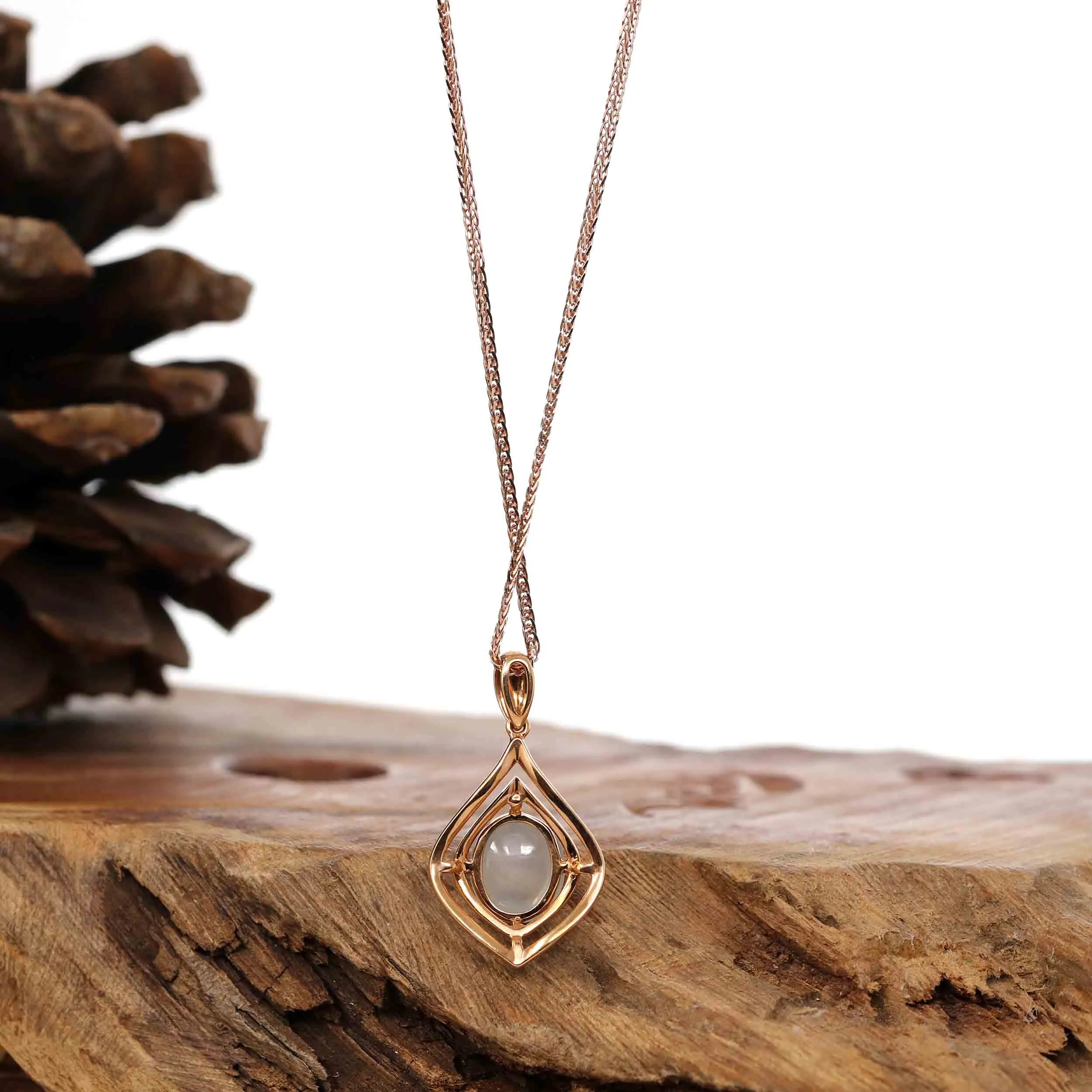 18K Rose Gold Ice Jadeite Jade Necklace with Diamonds