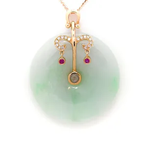 18k Rose Gold Jadeite Constellation 12 Zodiac Signs (Libra) Horoscope Necklace