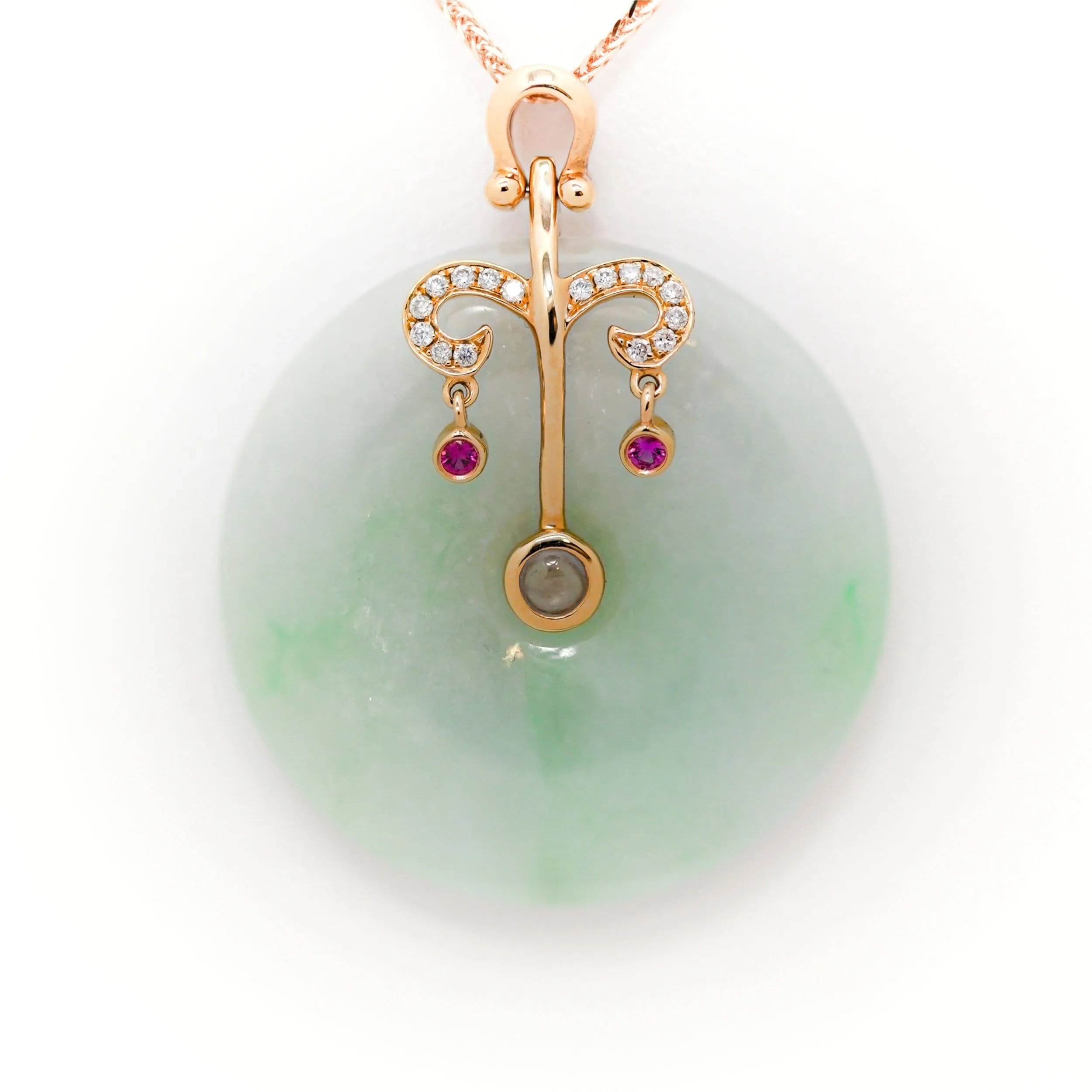 18k Rose Gold Jadeite Constellation 12 Zodiac Signs (Libra) Horoscope Necklace