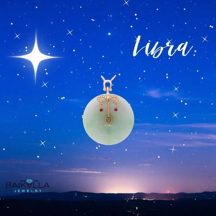 18k Rose Gold Jadeite Constellation 12 Zodiac Signs (Libra) Horoscope Necklace