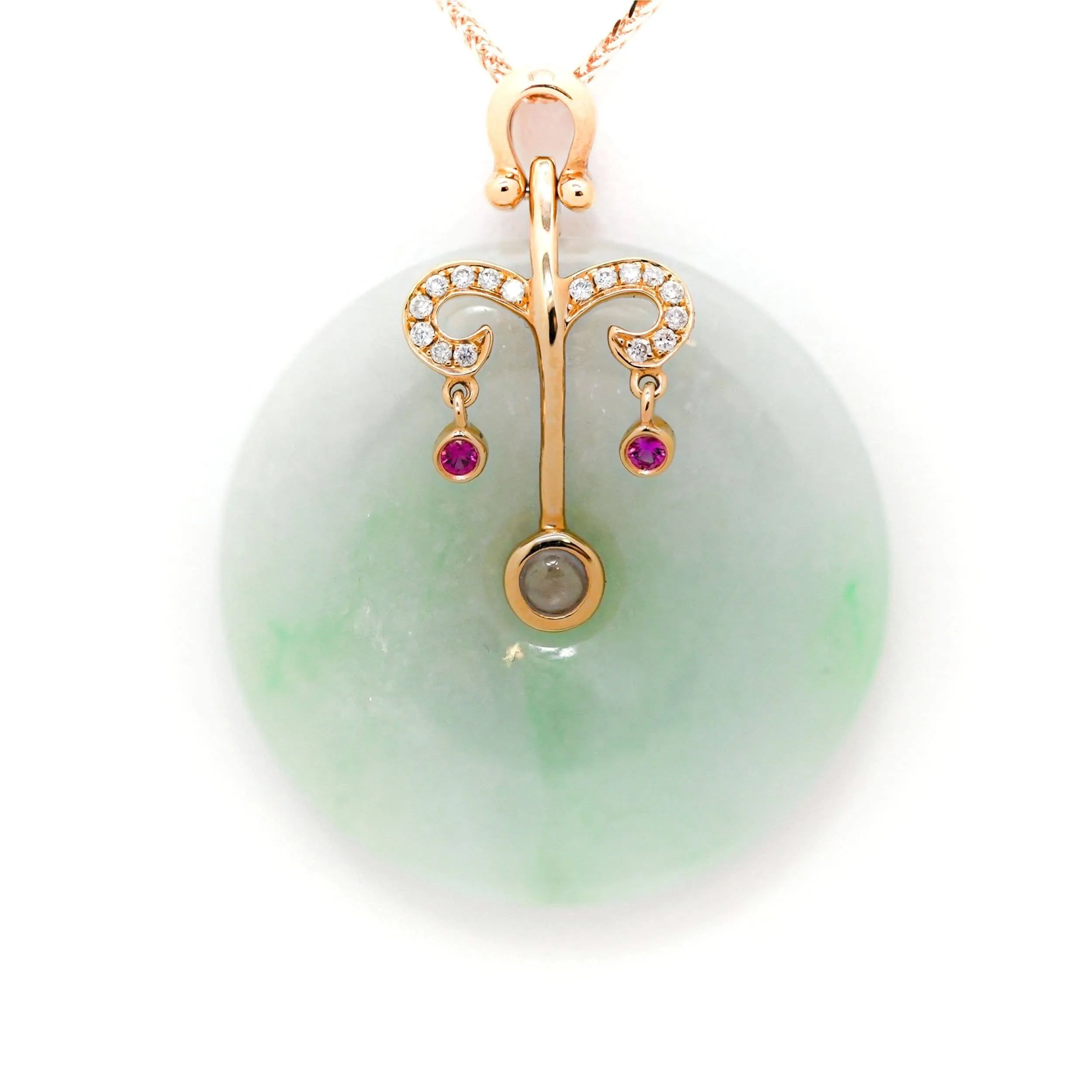18k Rose Gold Jadeite Constellation 12 Zodiac Signs (Libra) Horoscope Necklace