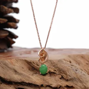 18K Rose Gold "Morning Glory" Imperial Jadeite Jade Cabochon Necklace with Diamonds