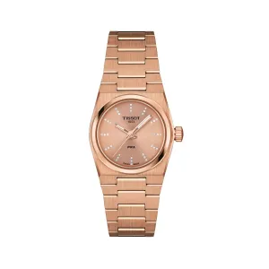 25MM TISSOT PRX QUARTZ WATCH WITH ROSE GOLD STAINLESS STEEL AND COPPER DIAL WITH DIAMOND MARKERS