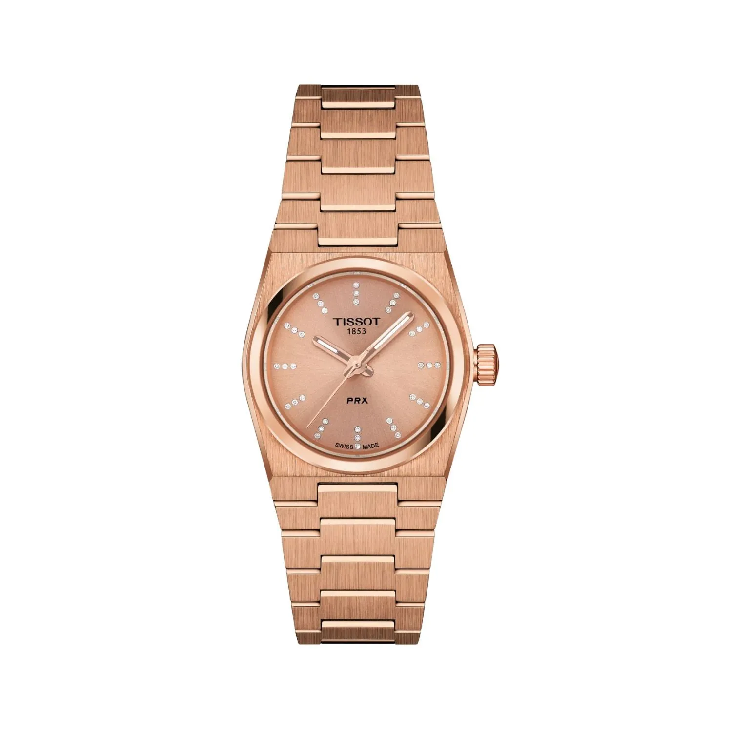 25MM TISSOT PRX QUARTZ WATCH WITH ROSE GOLD STAINLESS STEEL AND COPPER DIAL WITH DIAMOND MARKERS