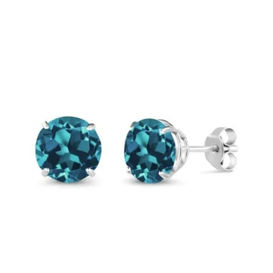 2.66 CTW Blue Topaz Stud Earrings in 14K White Gold