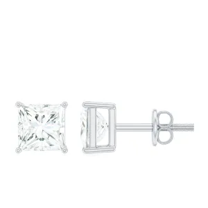 3/4 CT Princess Cut Moissanite Solitaire Stud Earrings for Women