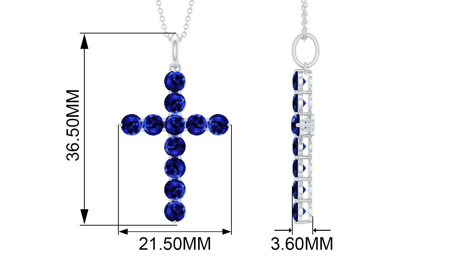 3.75 CT Created Blue Sapphire Cross Pendant Necklace in Gold