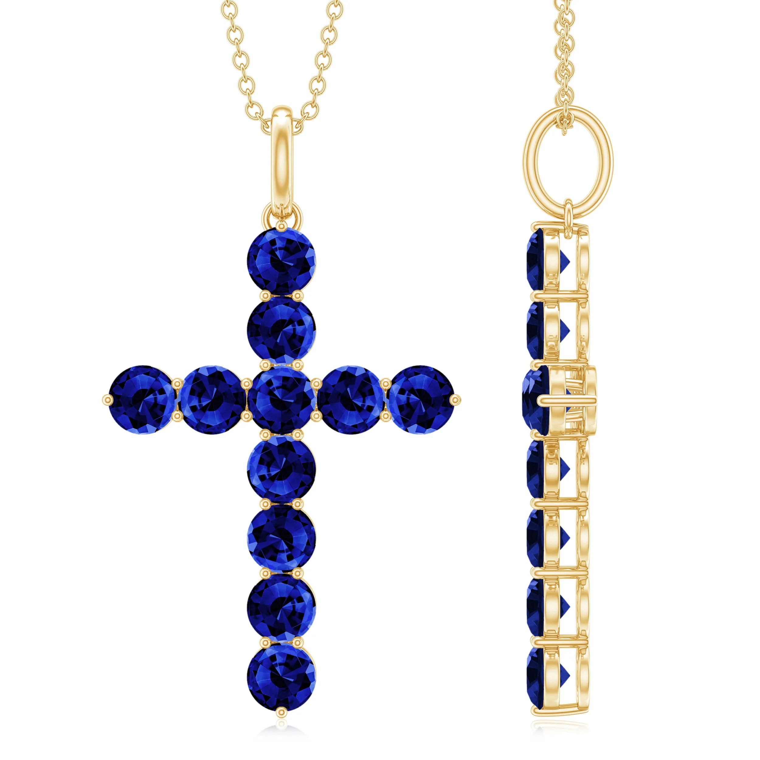 3.75 CT Created Blue Sapphire Cross Pendant Necklace in Gold