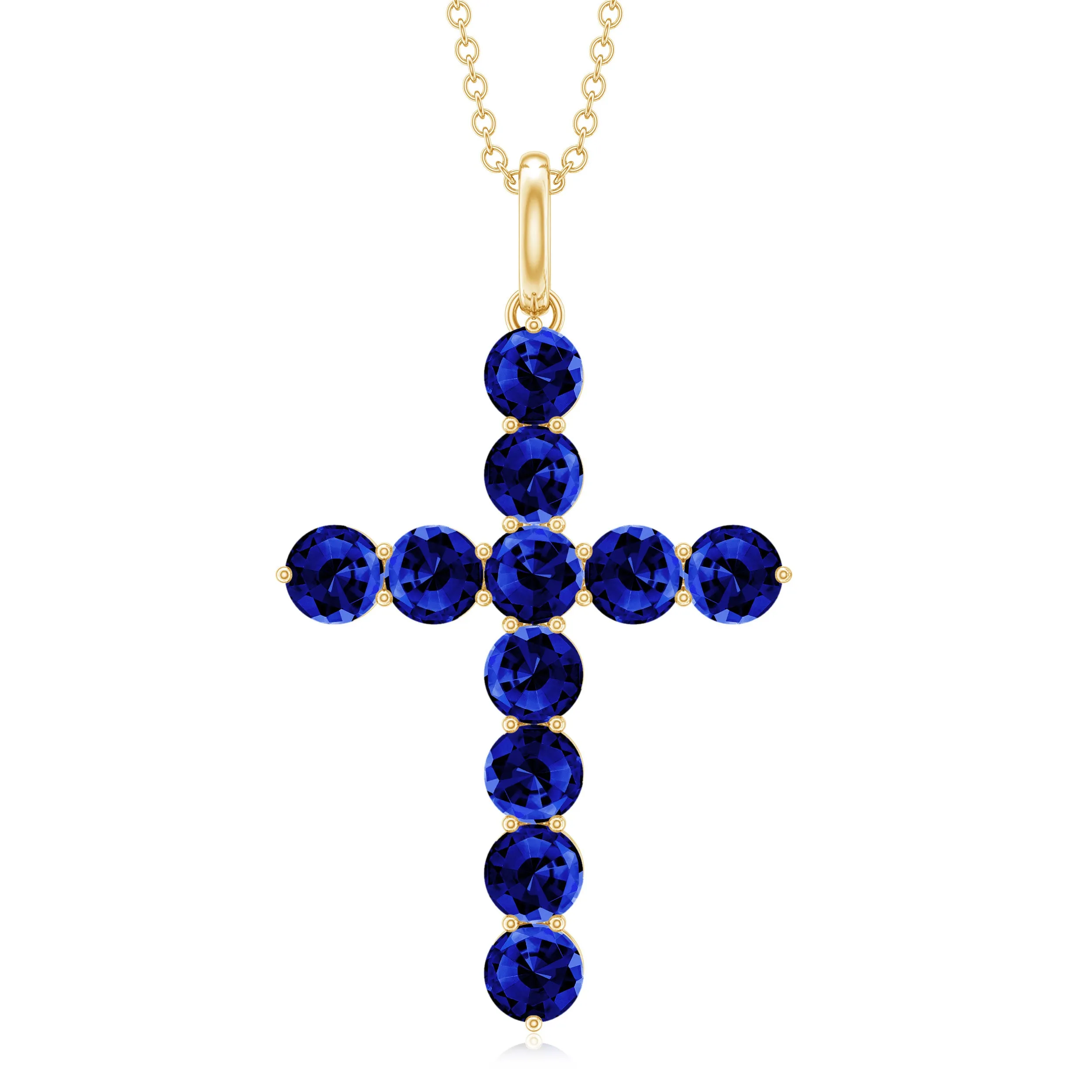 3.75 CT Created Blue Sapphire Cross Pendant Necklace in Gold