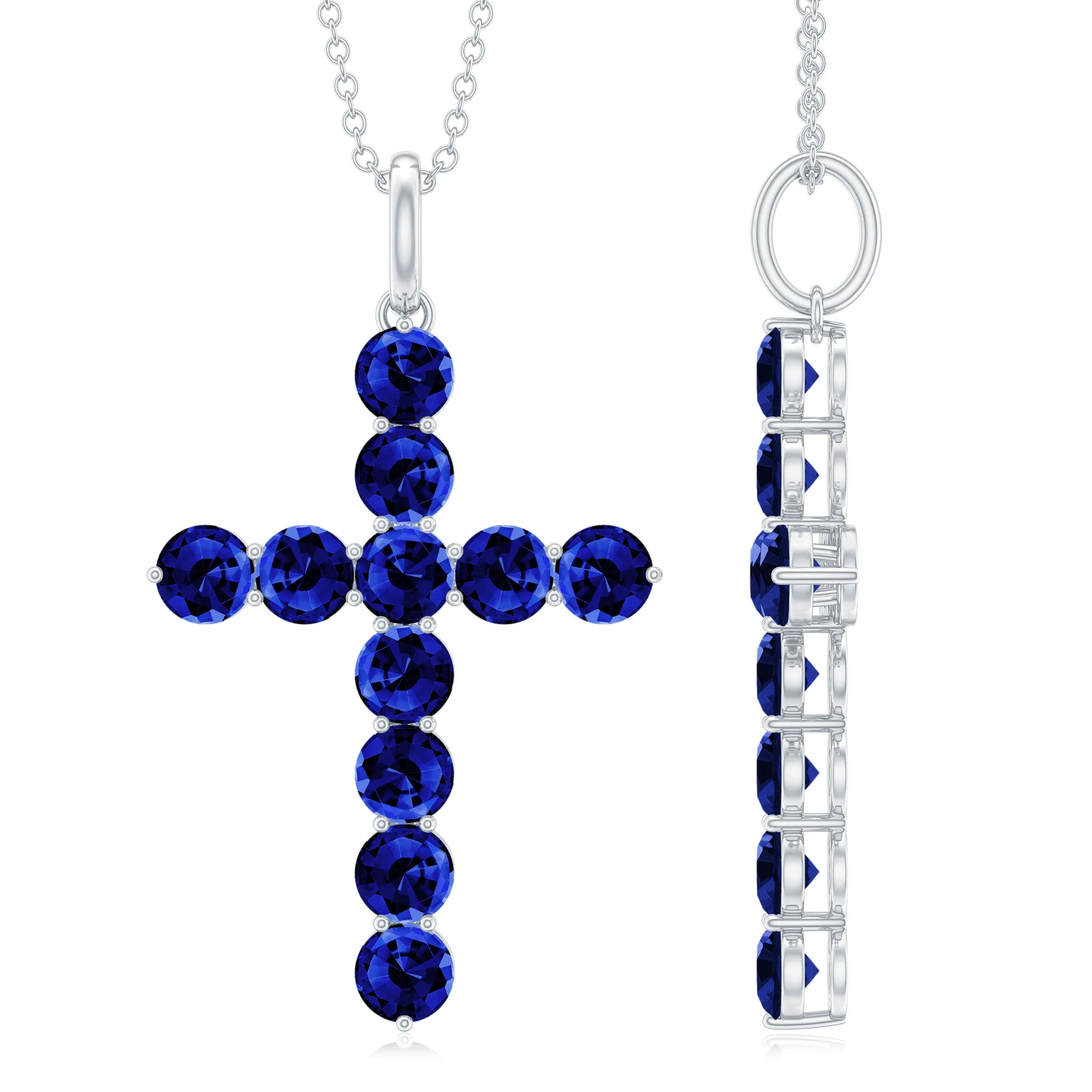 3.75 CT Created Blue Sapphire Cross Pendant Necklace in Gold