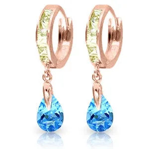 4.2 Carat 14K Solid Rose Gold Huggie Earrings Rose Topaz Blue Topaz