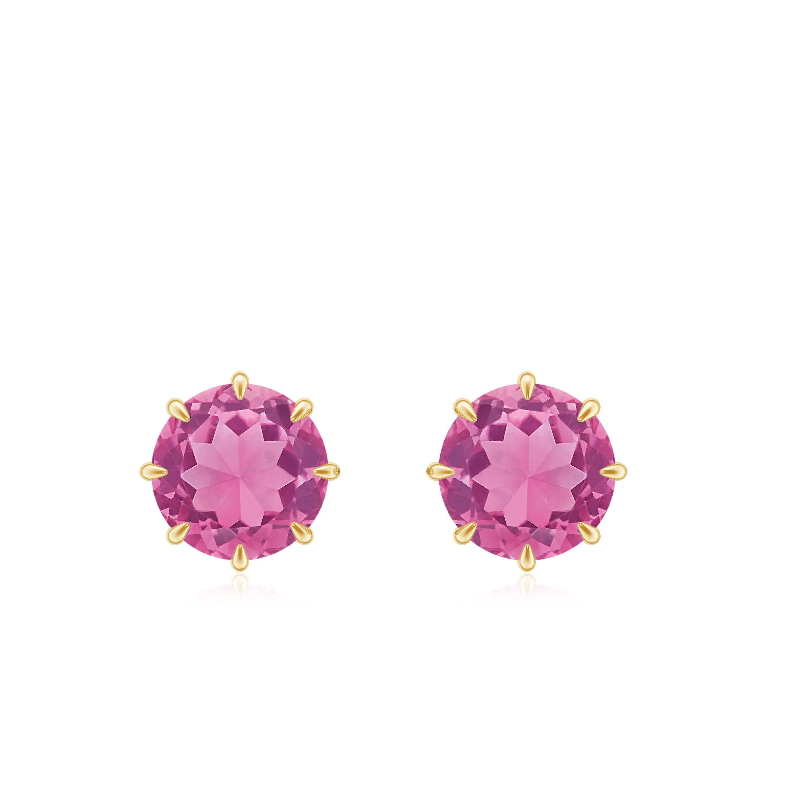 4.5 MM Natural Pink Tourmaline Solitaire Stud Earrings in 8 Claw Prong Setting