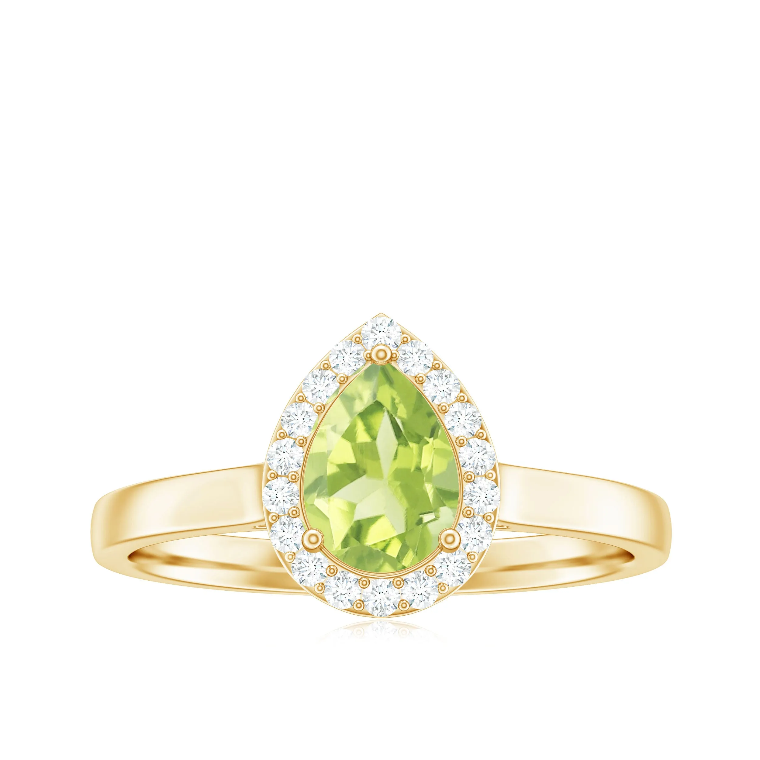 5X7 MM Pear Shaped Peridot Solitaire with Diamond Halo Ring