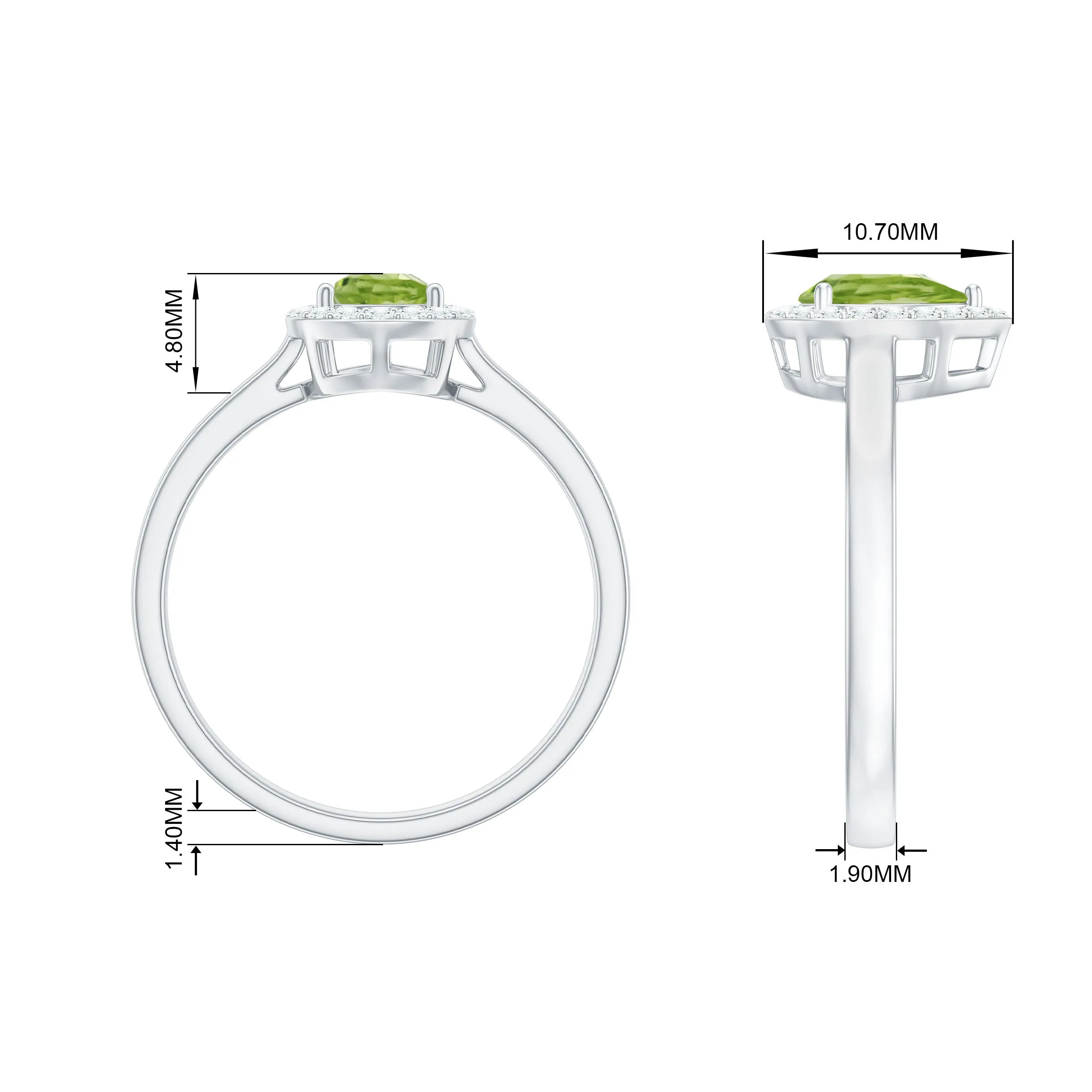 5X7 MM Pear Shaped Peridot Solitaire with Diamond Halo Ring
