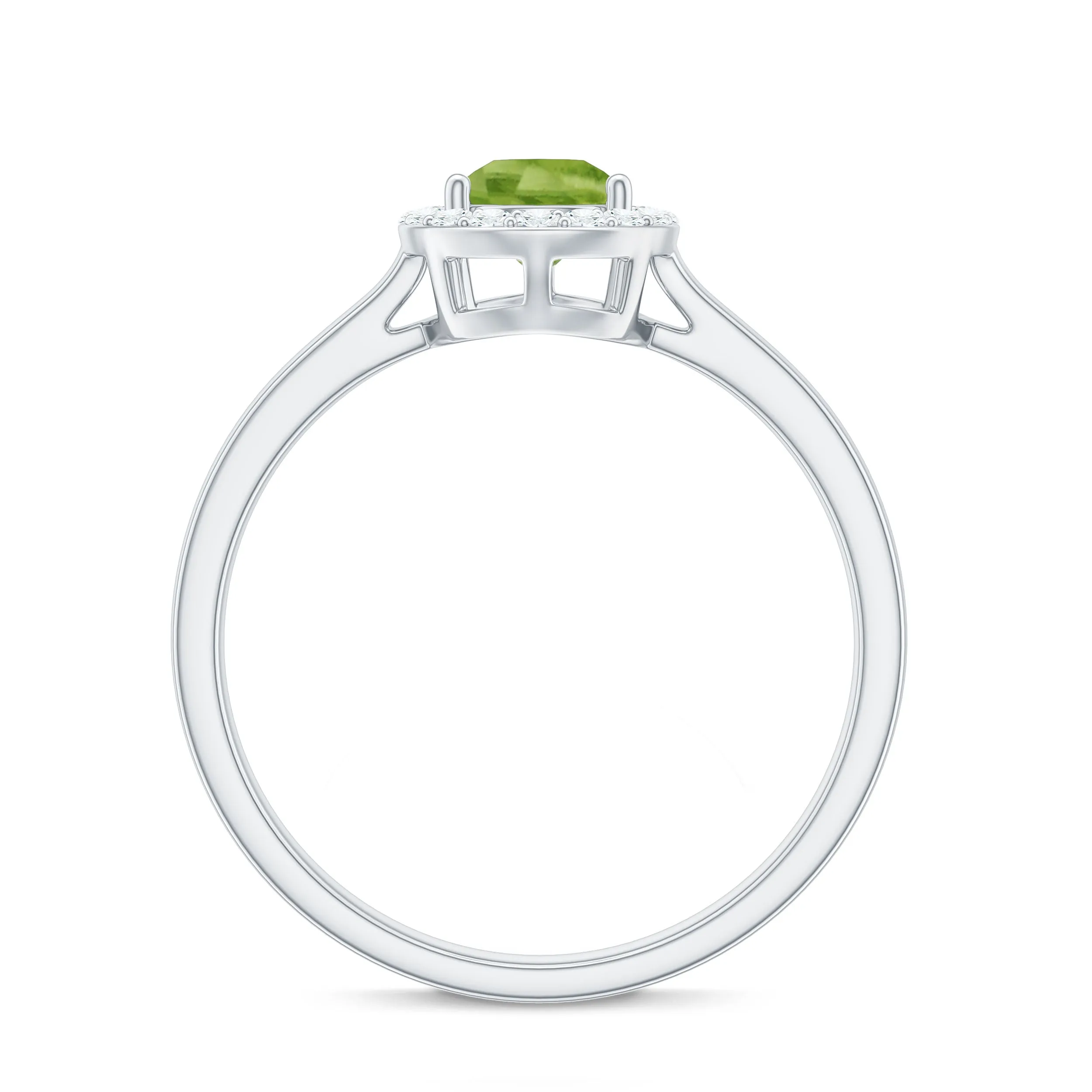 5X7 MM Pear Shaped Peridot Solitaire with Diamond Halo Ring