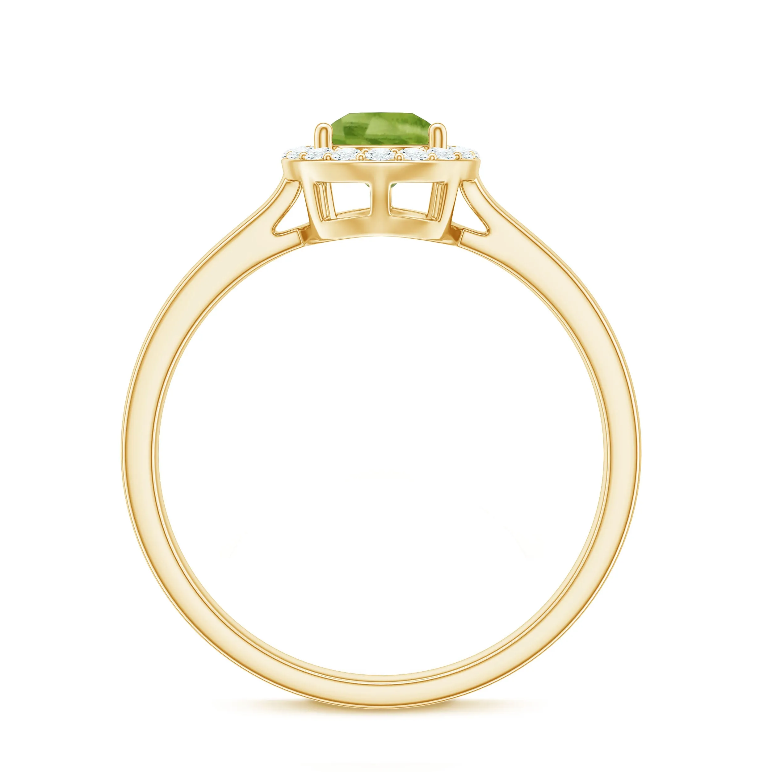 5X7 MM Pear Shaped Peridot Solitaire with Diamond Halo Ring