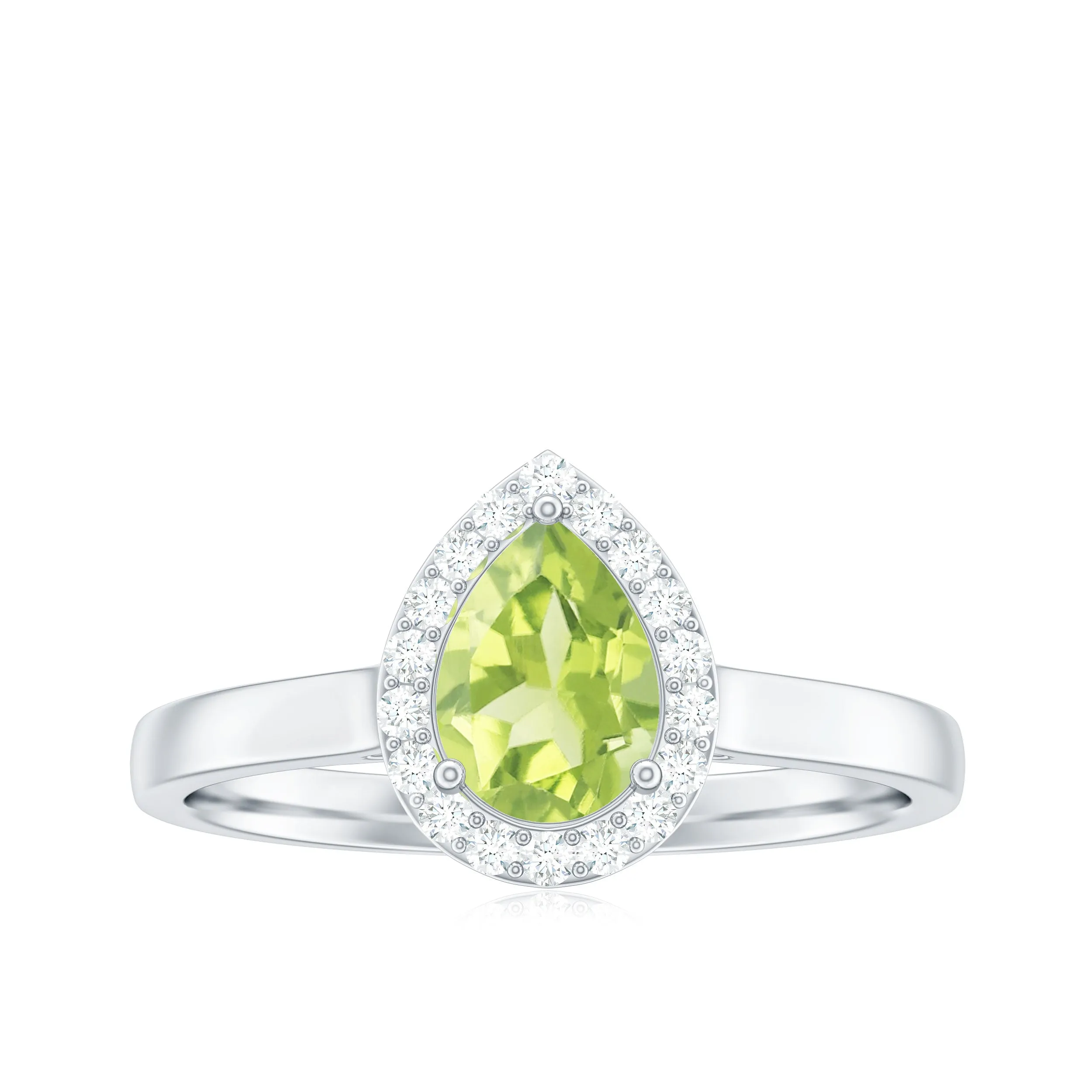 5X7 MM Pear Shaped Peridot Solitaire with Diamond Halo Ring