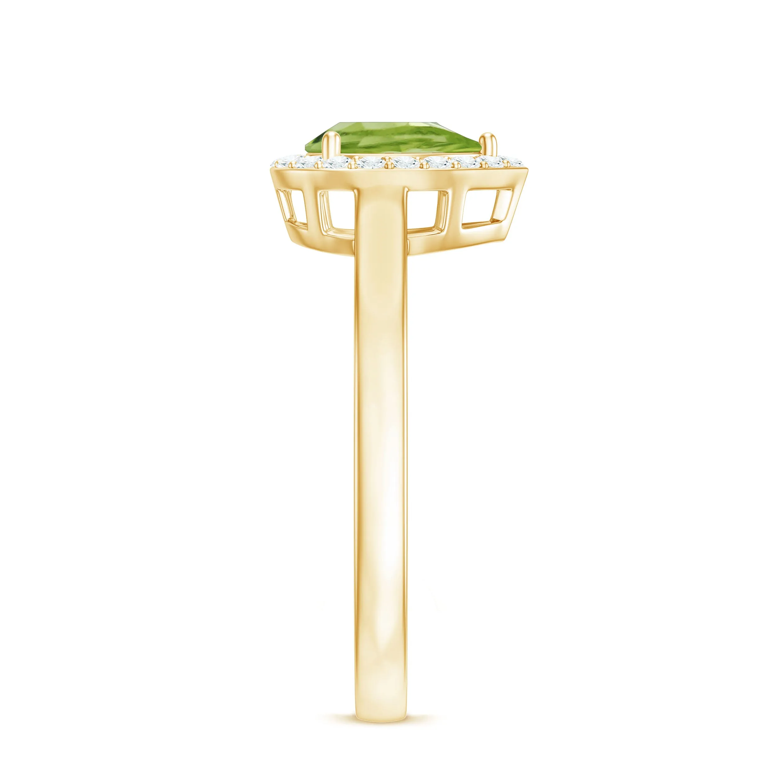 5X7 MM Pear Shaped Peridot Solitaire with Diamond Halo Ring