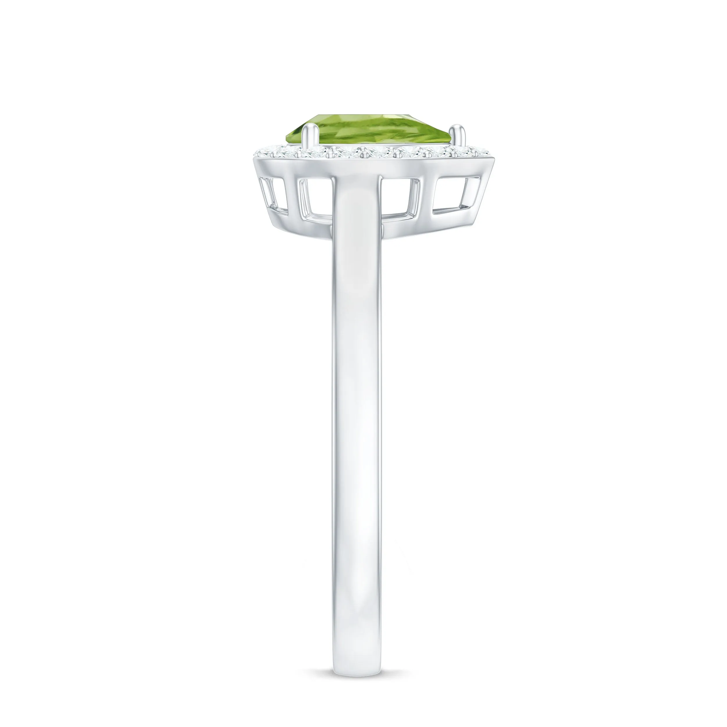 5X7 MM Pear Shaped Peridot Solitaire with Diamond Halo Ring